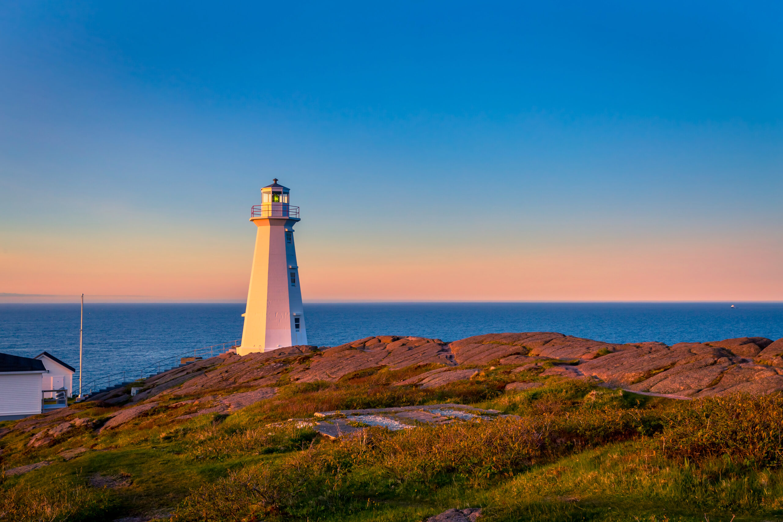 View of Cape Spear Lighthouse at Newfoundland, Canada, during sunset